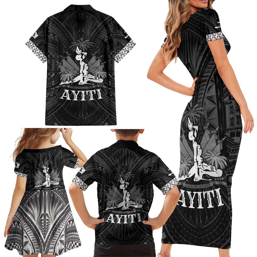 Haiti 1804 Family Matching Short Sleeve Bodycon Dress and Hawaiian Shirt Polynesian Silver Neg Maron