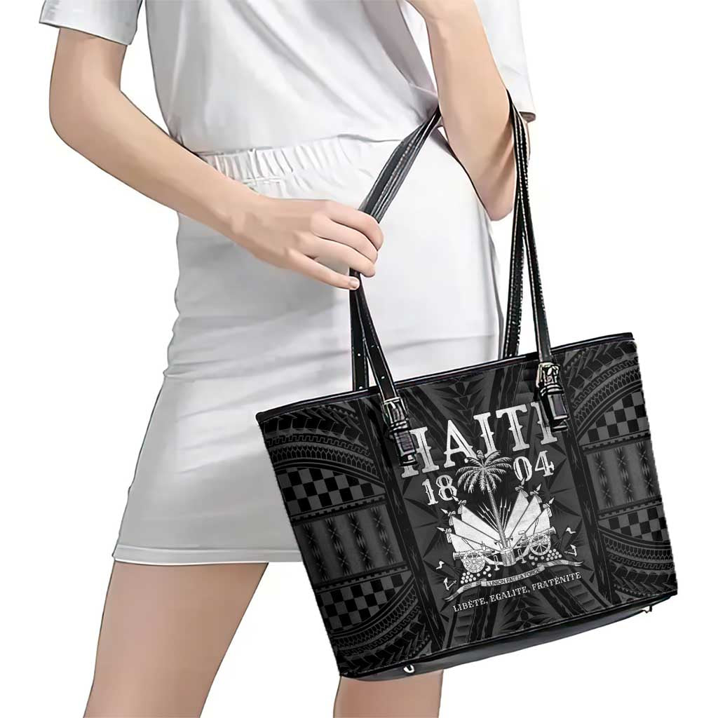 Haiti 1804 Leather Tote Bag Polynesian Silver Neg Maron LT05 - Polynesian Pride