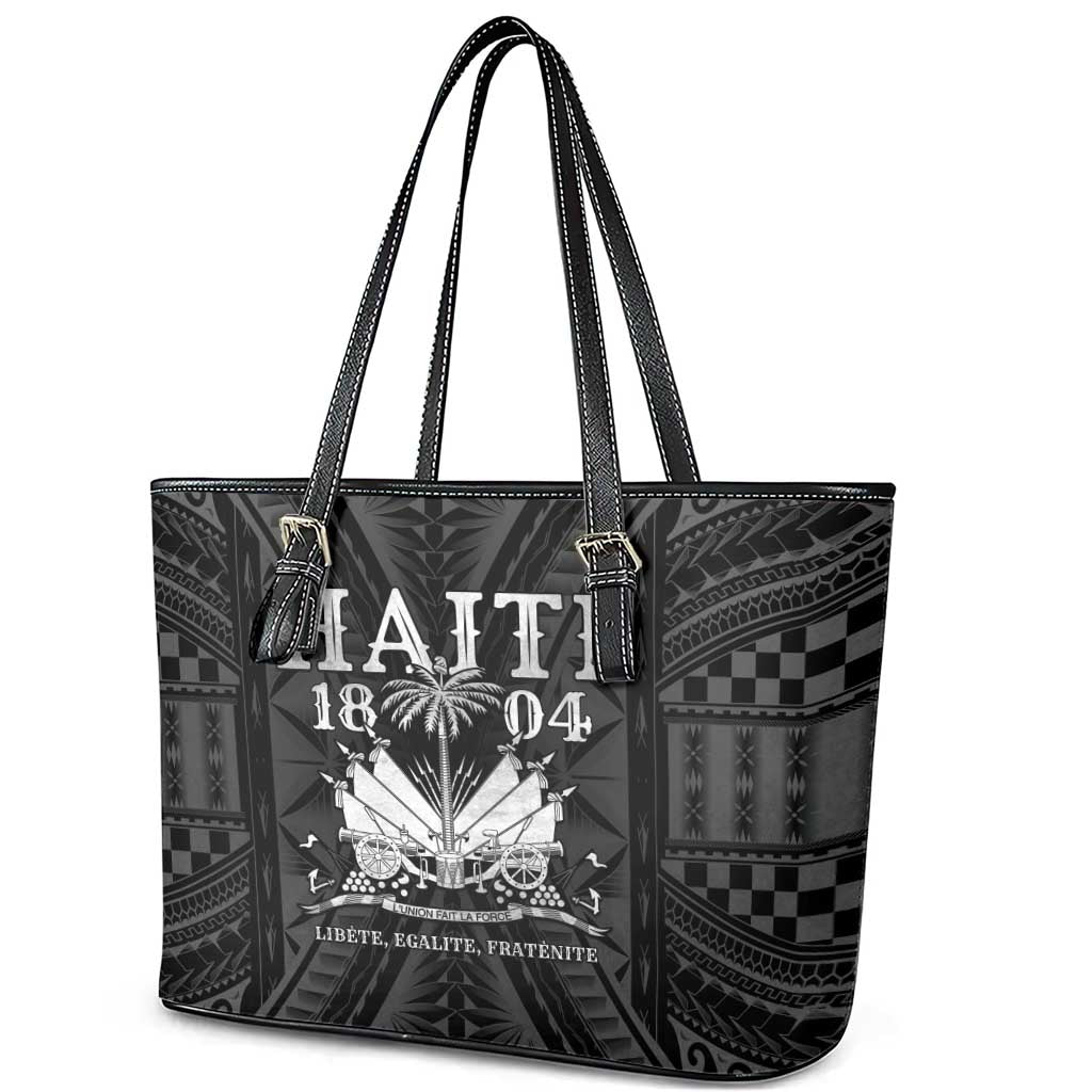 Haiti 1804 Leather Tote Bag Polynesian Silver Neg Maron LT05 - Polynesian Pride
