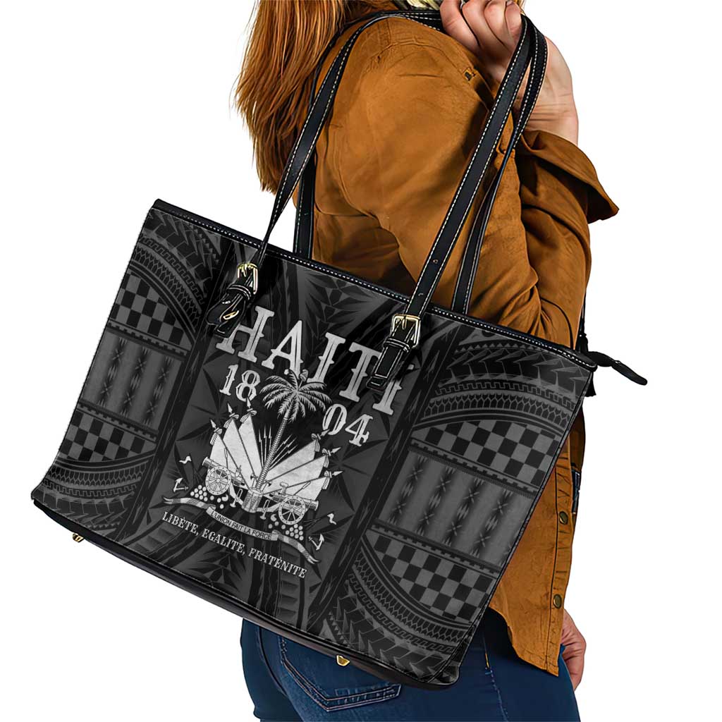 Haiti 1804 Leather Tote Bag Polynesian Silver Neg Maron LT05 - Polynesian Pride