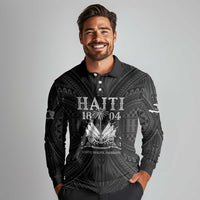 Haiti 1804 Long Sleeve Polo Shirt Polynesian Silver Neg Maron