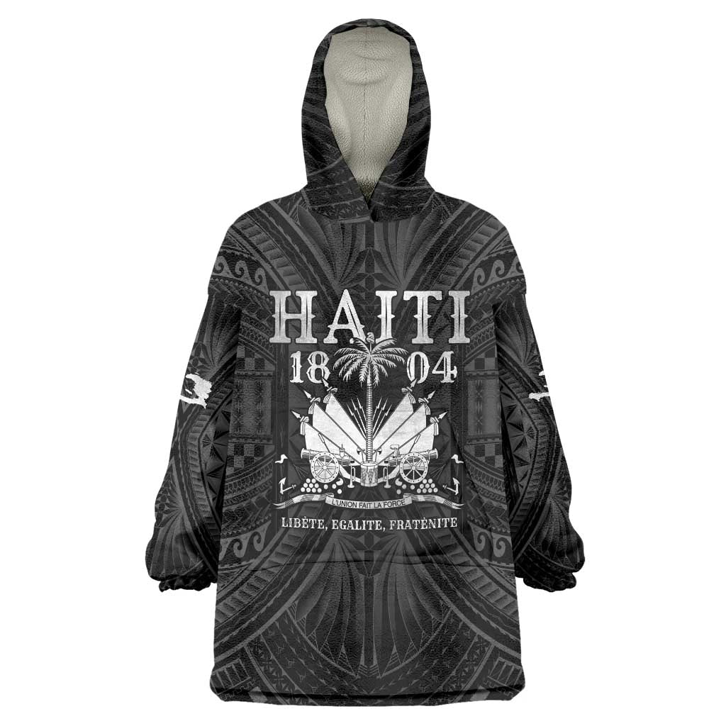 Haiti 1804 Wearable Blanket Hoodie Polynesian Silver Neg Maron LT05 One Size Silver - Polynesian Pride