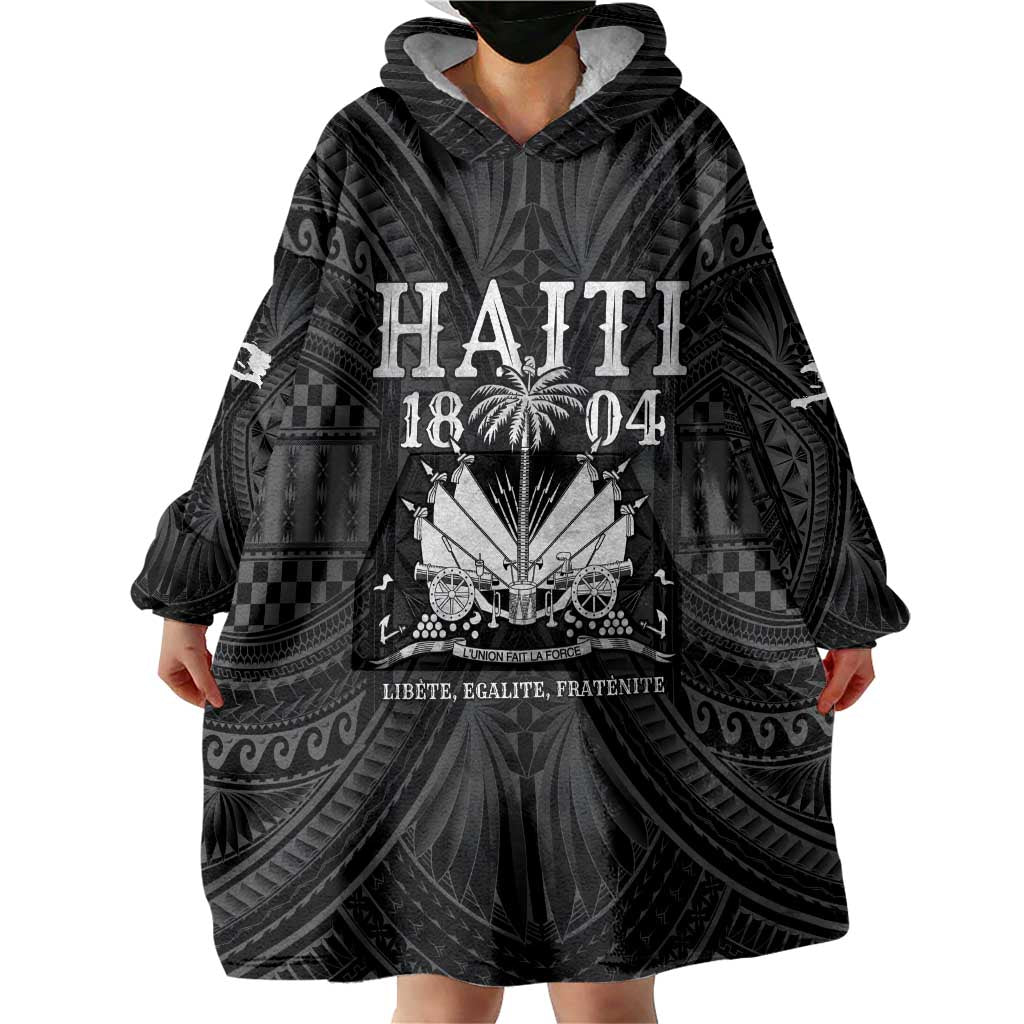 Haiti 1804 Wearable Blanket Hoodie Polynesian Silver Neg Maron LT05 - Polynesian Pride