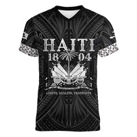 Haiti 1804 Women V-Neck T-Shirt Polynesian Silver Neg Maron LT05 Female Silver - Polynesian Pride