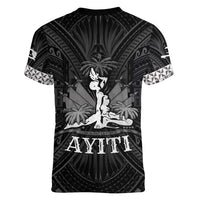 Haiti 1804 Women V-Neck T-Shirt Polynesian Silver Neg Maron LT05 - Polynesian Pride