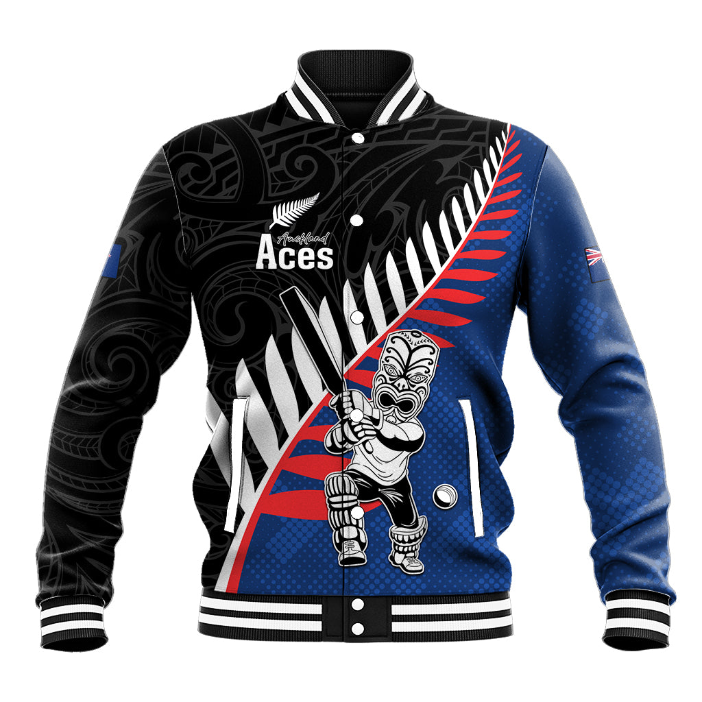 Custom New Zealand Auckland Cricket Baseball Jacket With Maori Pattern LT05 Unisex Blue - Polynesian Pride