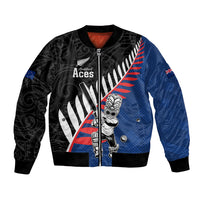 Custom New Zealand Auckland Cricket Bomber Jacket With Maori Pattern LT05 Unisex Blue - Polynesian Pride