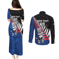 Custom New Zealand Auckland Cricket Couples Matching Puletasi and Long Sleeve Button Shirt With Maori Pattern LT05 - Polynesian Pride