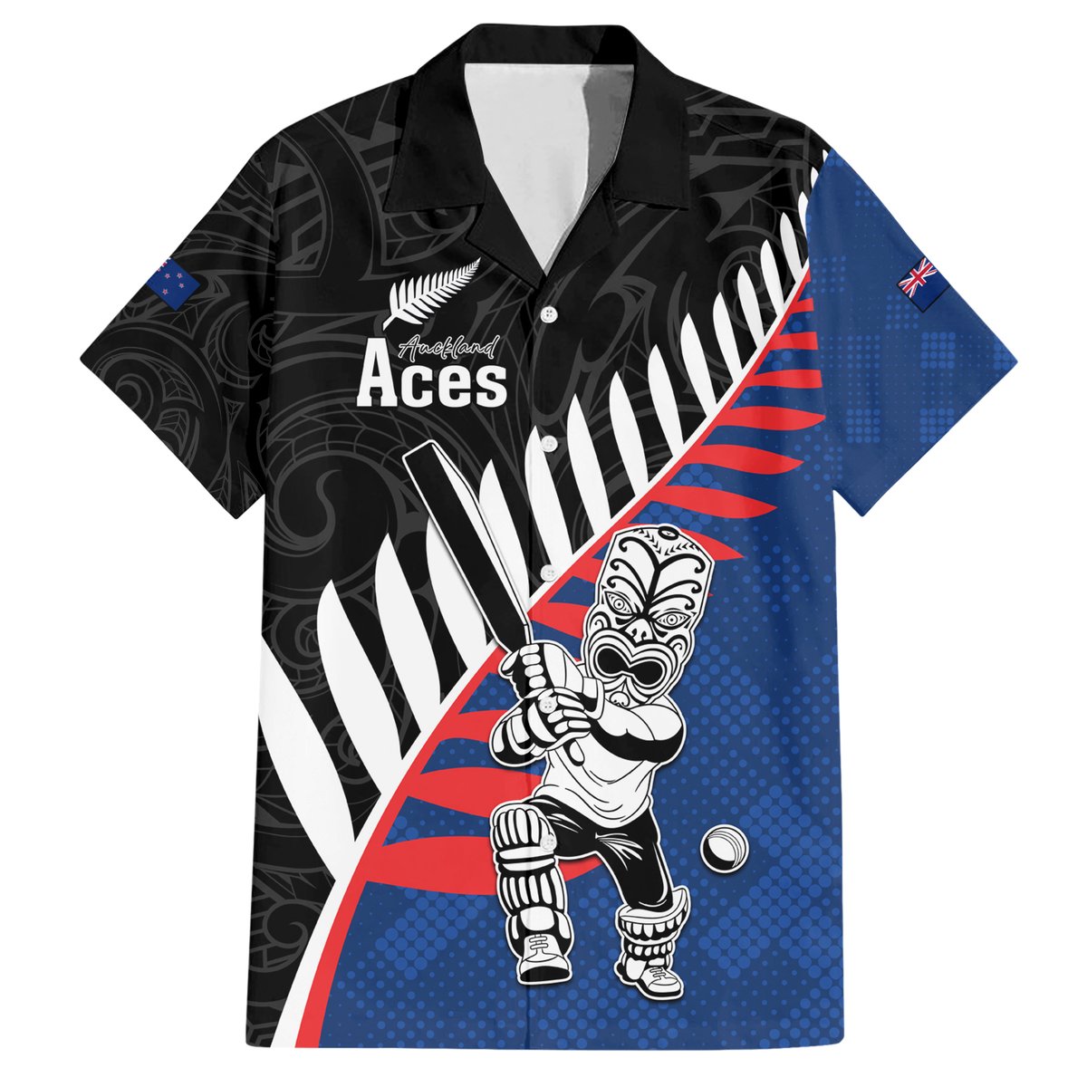 Custom New Zealand Auckland Cricket Hawaiian Shirt With Maori Pattern LT05 Blue - Polynesian Pride