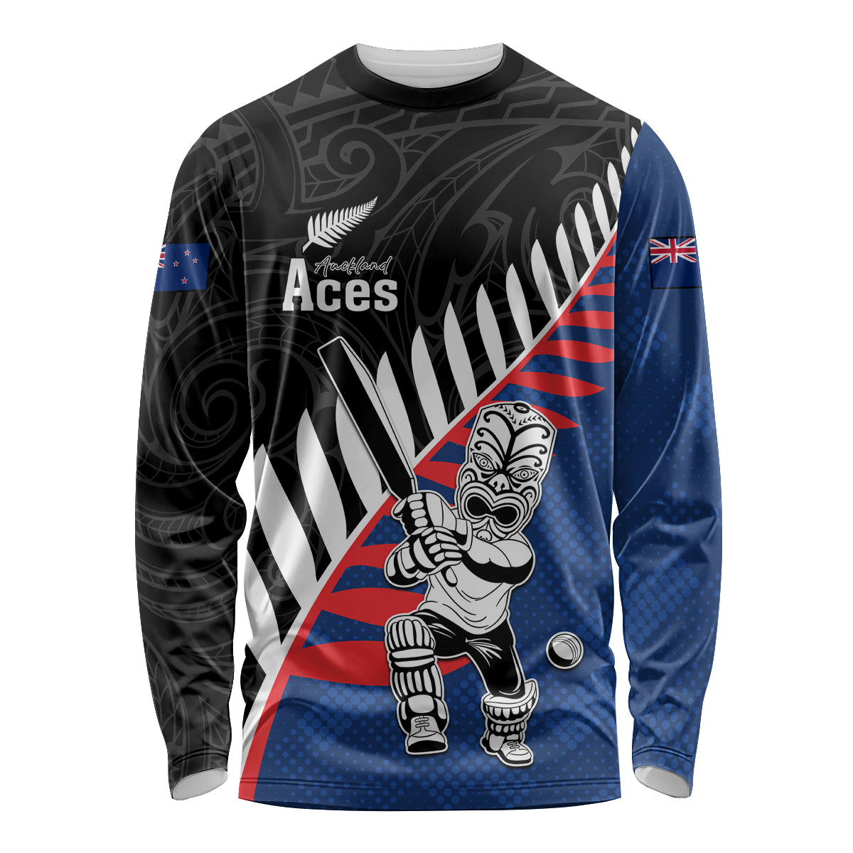 Custom New Zealand Auckland Cricket Long Sleeve Shirt With Maori Pattern