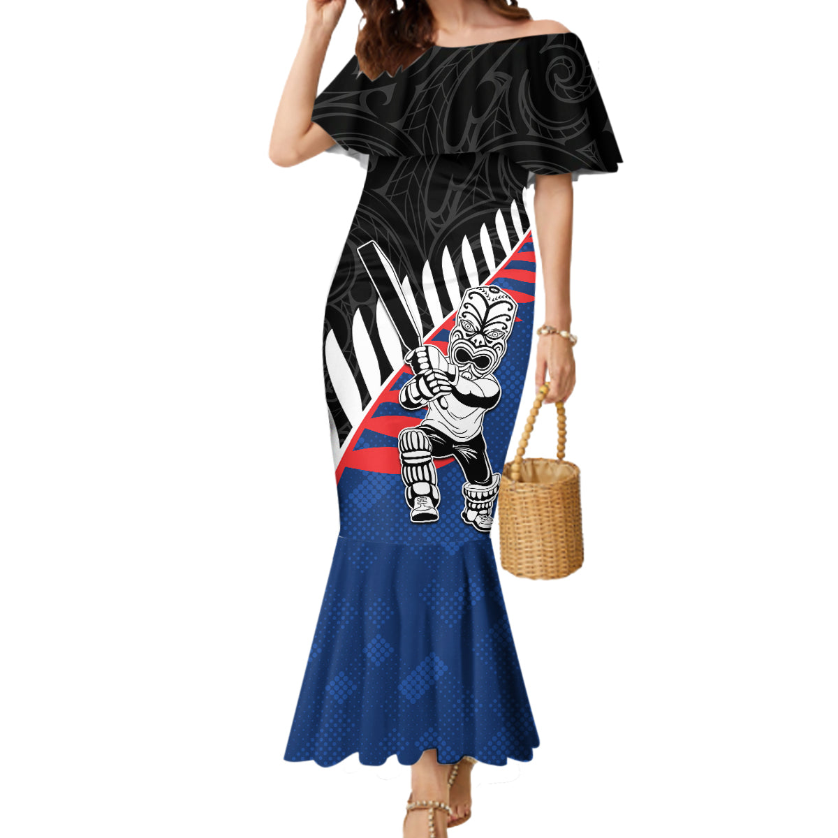 Custom New Zealand Auckland Cricket Mermaid Dress With Maori Pattern