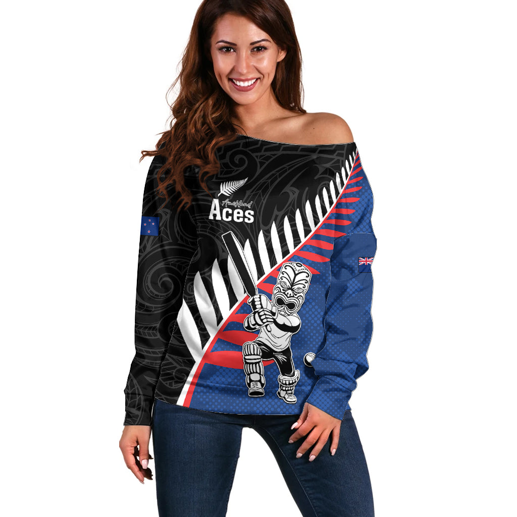 Custom New Zealand Auckland Cricket Off Shoulder Sweater With Maori Pattern