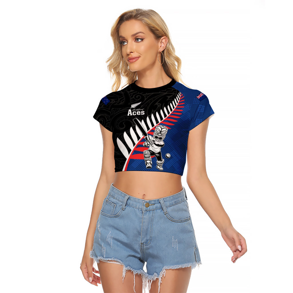 Custom New Zealand Auckland Cricket Raglan Cropped T Shirt With Maori Pattern