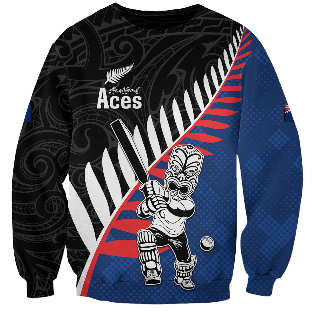 Custom New Zealand Auckland Cricket Sweatshirt With Maori Pattern LT05 Unisex Blue - Polynesian Pride