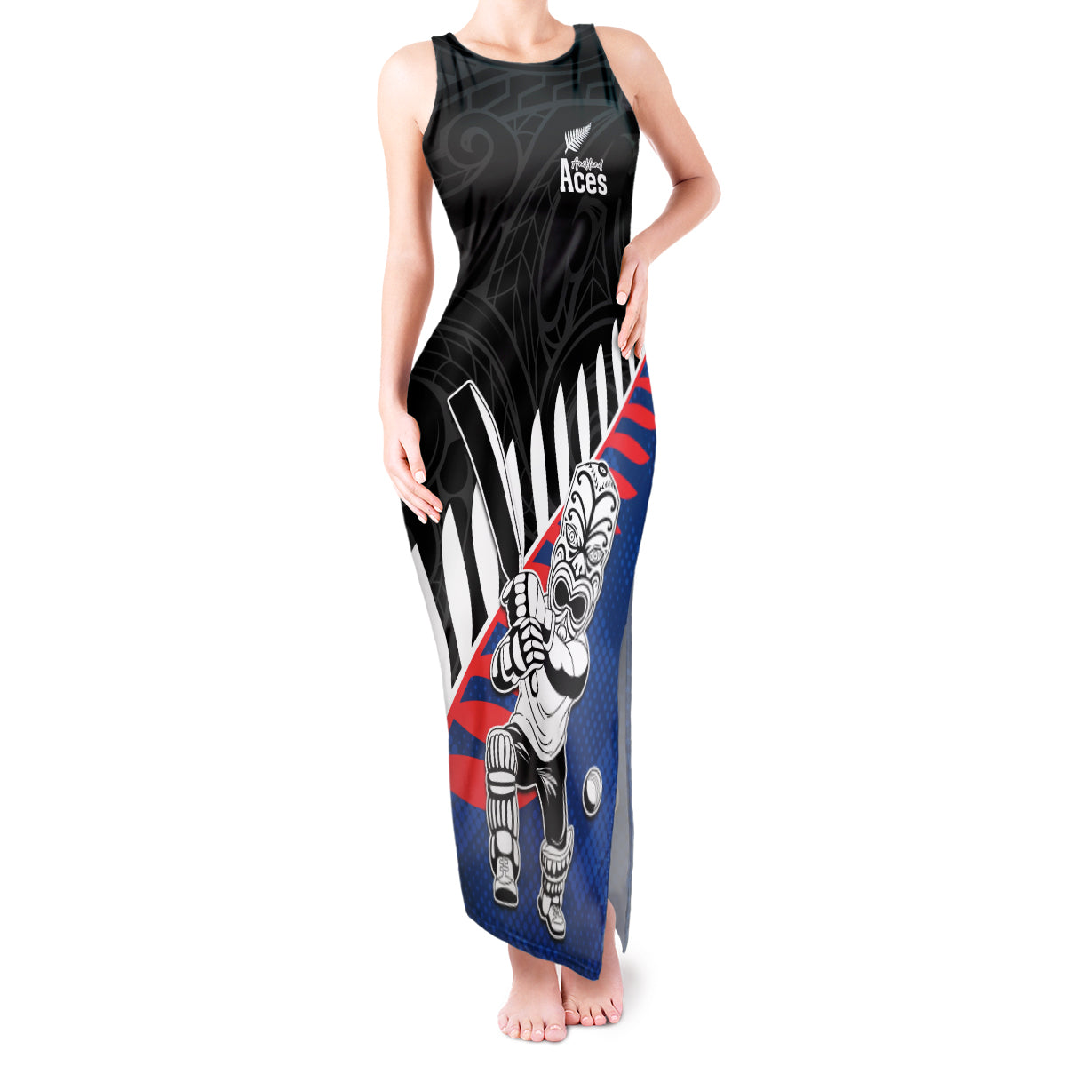 Custom New Zealand Auckland Cricket Tank Maxi Dress With Maori Pattern