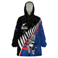Custom New Zealand Auckland Cricket Wearable Blanket Hoodie With Maori Pattern LT05 One Size Blue - Polynesian Pride