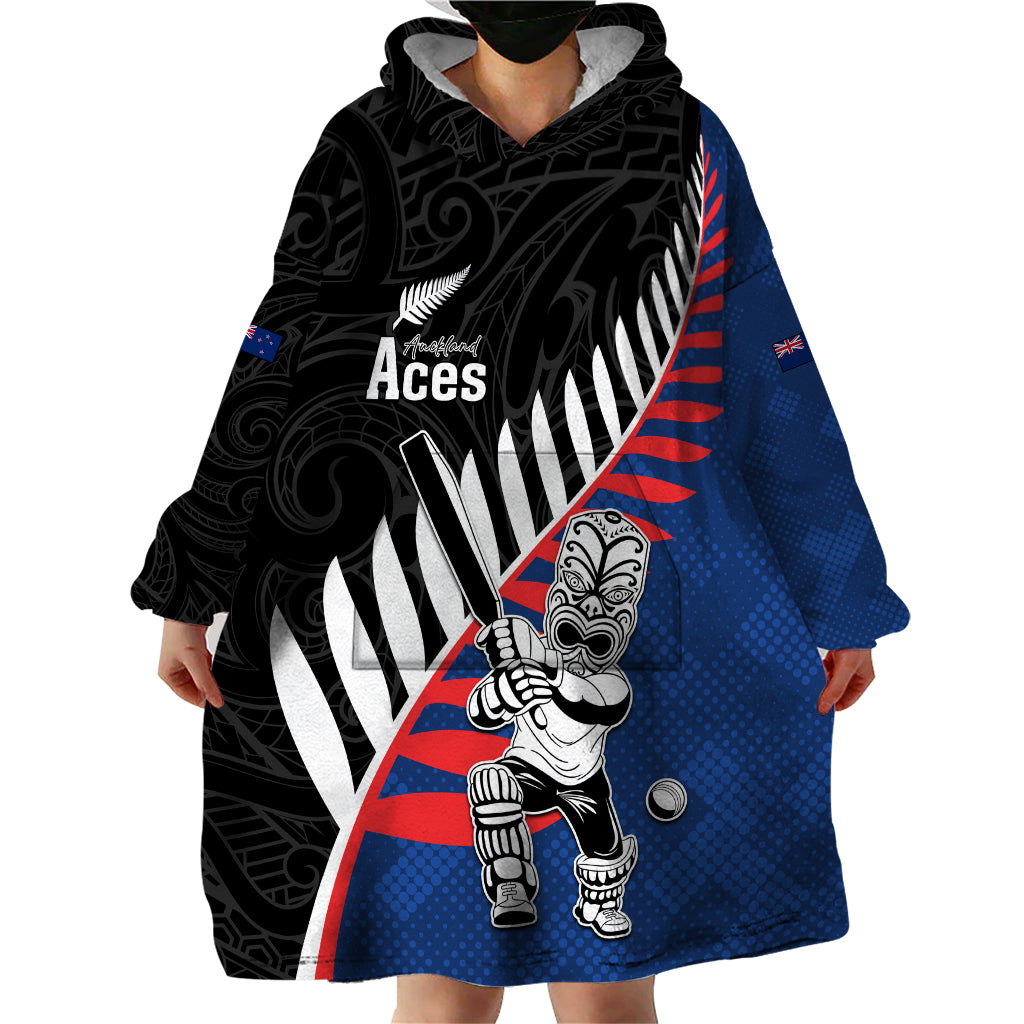 Custom New Zealand Auckland Cricket Wearable Blanket Hoodie With Maori Pattern LT05 - Polynesian Pride