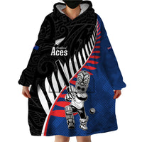 Custom New Zealand Auckland Cricket Wearable Blanket Hoodie With Maori Pattern LT05 - Polynesian Pride