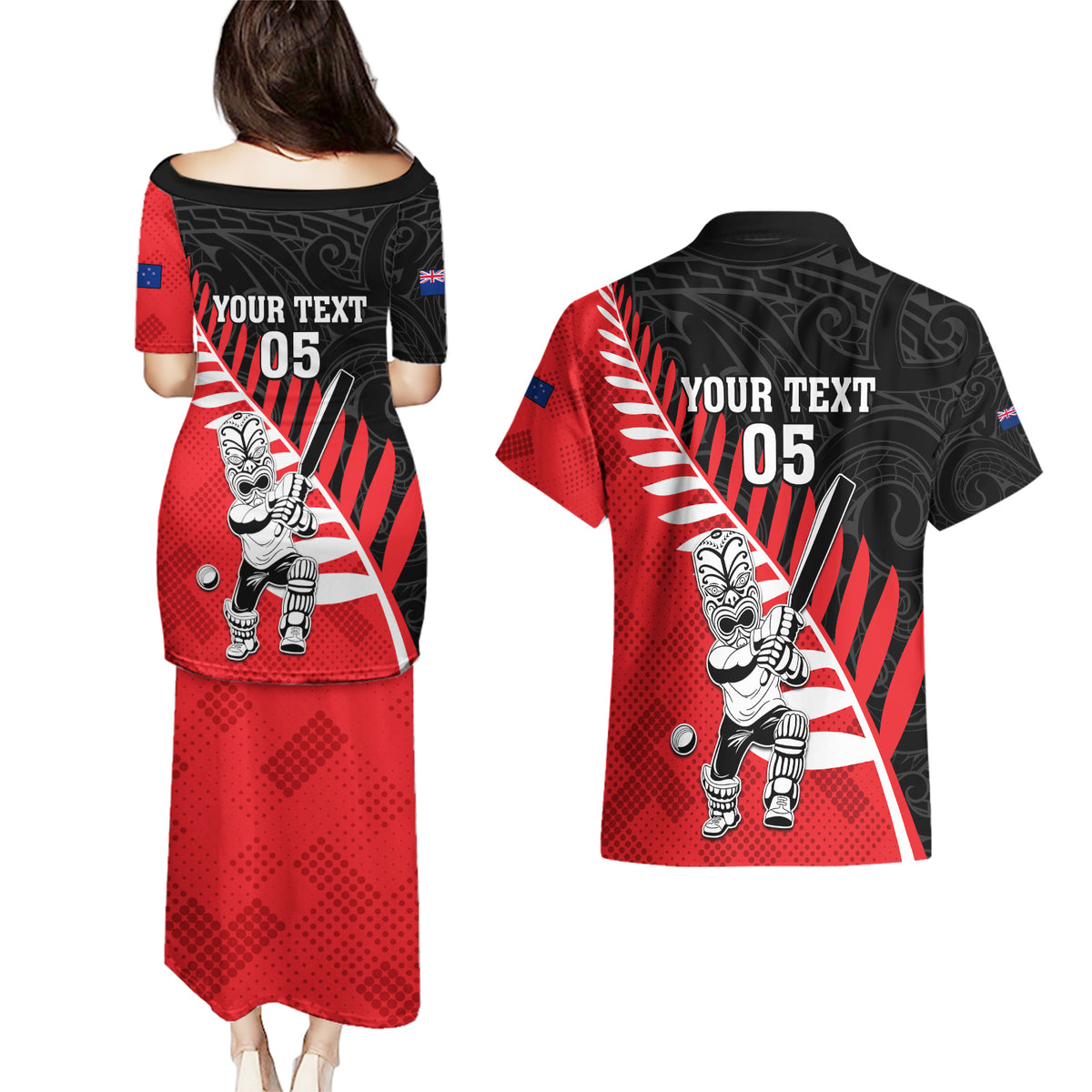 Custom New Zealand Canterbury Cricket Couples Matching Puletasi and Hawaiian Shirt With Maori Pattern LT05 - Polynesian Pride