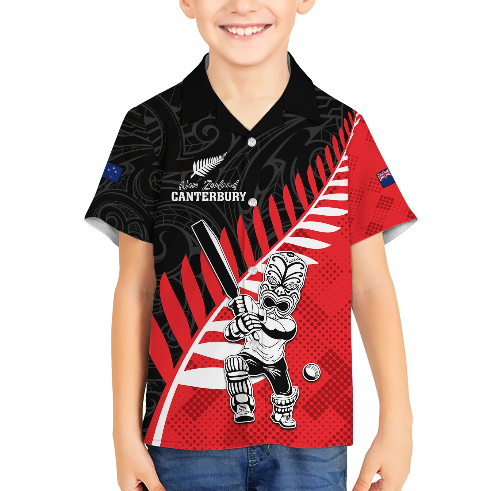 Custom New Zealand Canterbury Cricket Kid Hawaiian Shirt With Maori Pattern