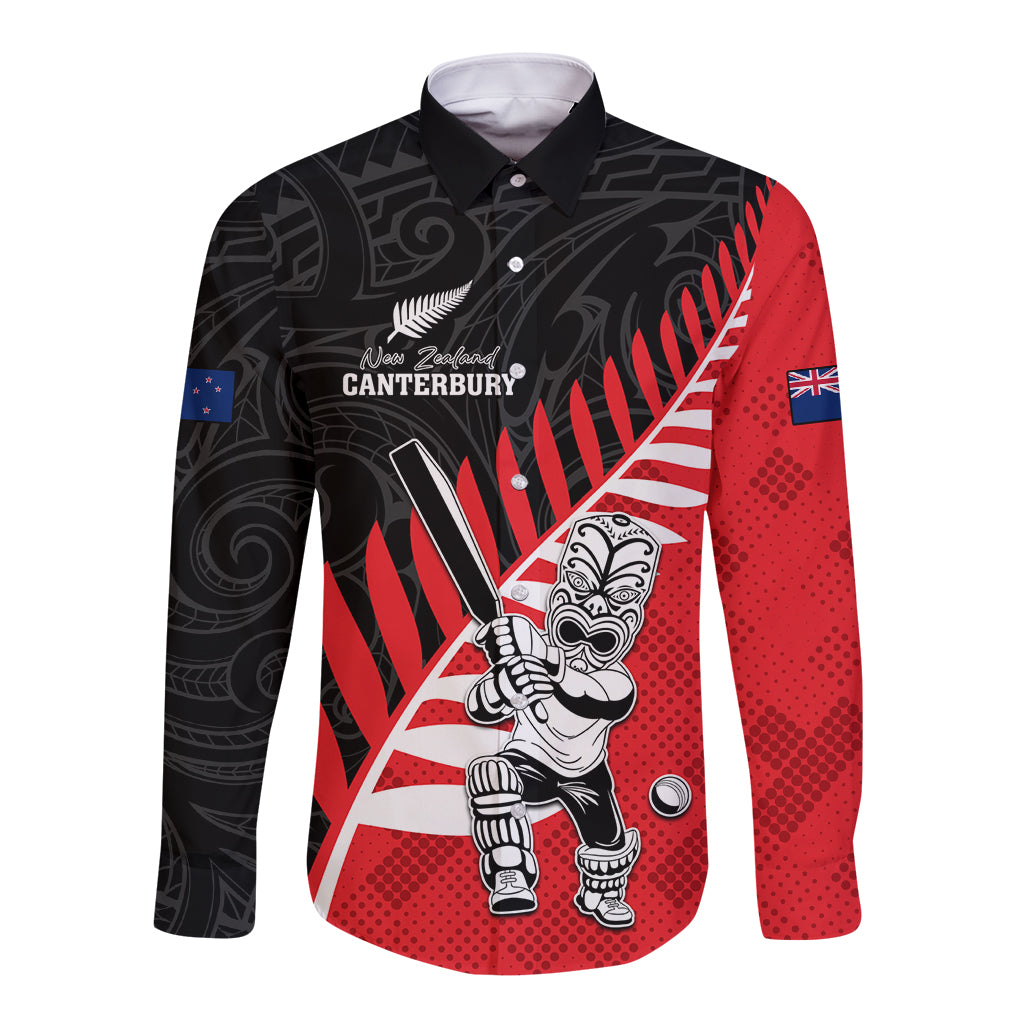 Custom New Zealand Canterbury Cricket Long Sleeve Button Shirt With Maori Pattern