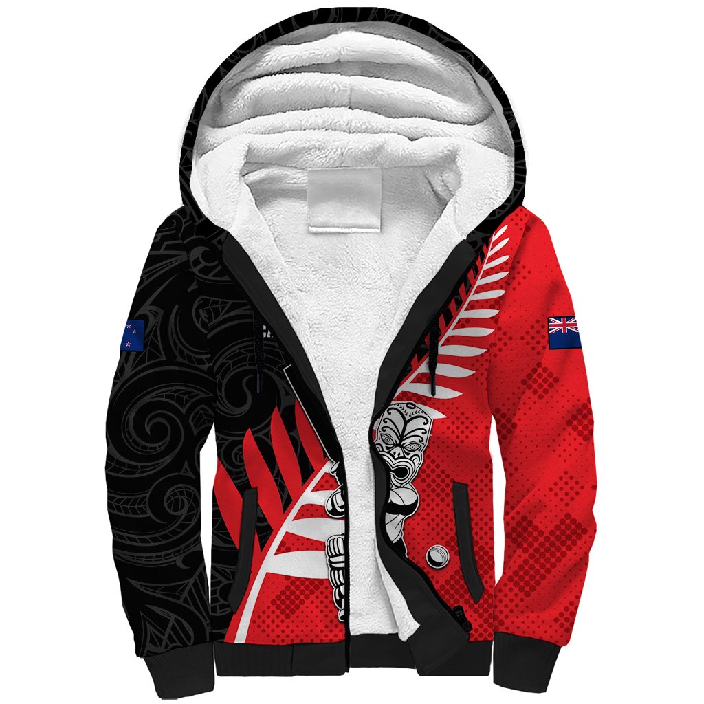 Custom New Zealand Canterbury Cricket Sherpa Hoodie With Maori Pattern LT05 Unisex Red - Polynesian Pride