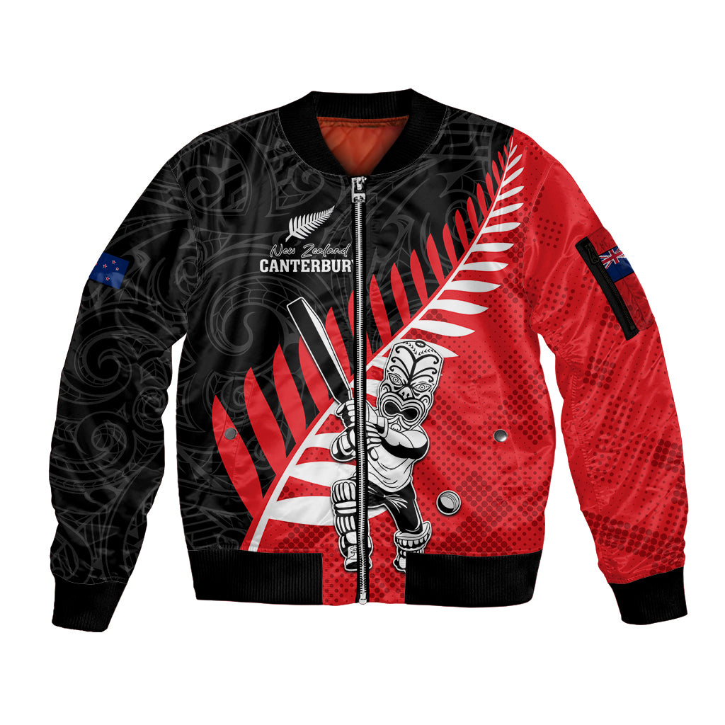 Custom New Zealand Canterbury Cricket Sleeve Zip Bomber Jacket With Maori Pattern LT05 Unisex Red - Polynesian Pride
