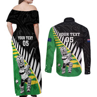 Custom New Zealand Central Districts Cricket Couples Matching Off Shoulder Maxi Dress and Long Sleeve Button Shirt With Maori Pattern LT05 - Polynesian Pride