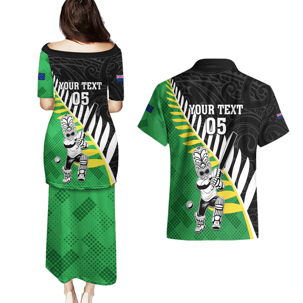 Custom New Zealand Central Districts Cricket Couples Matching Puletasi and Hawaiian Shirt With Maori Pattern LT05 - Polynesian Pride