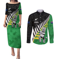 Custom New Zealand Central Districts Cricket Couples Matching Puletasi and Long Sleeve Button Shirt With Maori Pattern LT05 Green - Polynesian Pride