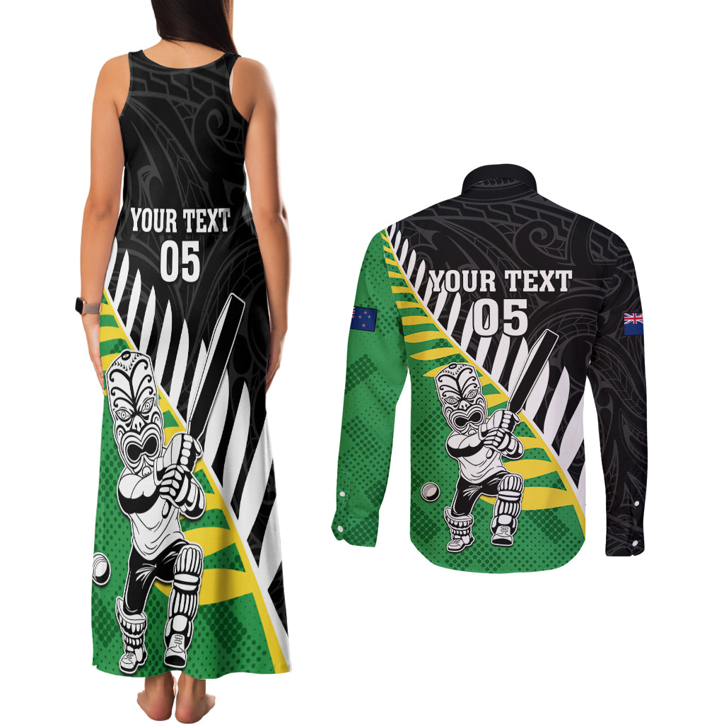 Custom New Zealand Central Districts Cricket Couples Matching Tank Maxi Dress and Long Sleeve Button Shirt With Maori Pattern LT05 - Polynesian Pride
