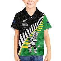 Custom New Zealand Central Districts Cricket Family Matching Short Sleeve Bodycon Dress and Hawaiian Shirt With Maori Pattern LT05 Son's Shirt Green - Polynesian Pride