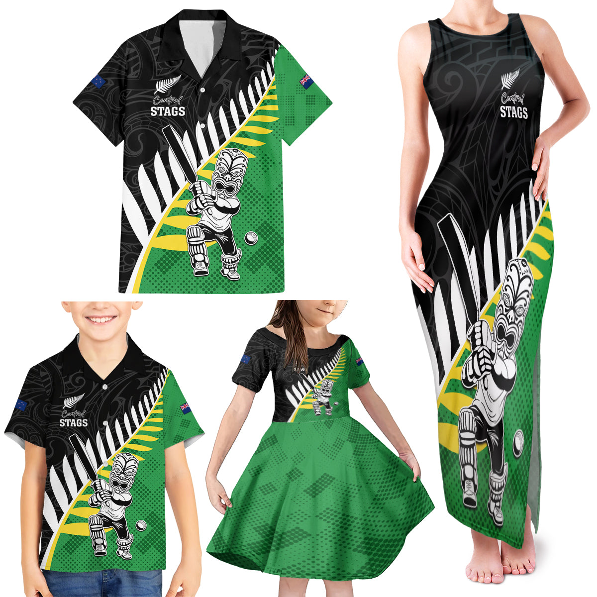 Custom New Zealand Central Districts Cricket Family Matching Tank Maxi Dress and Hawaiian Shirt With Maori Pattern