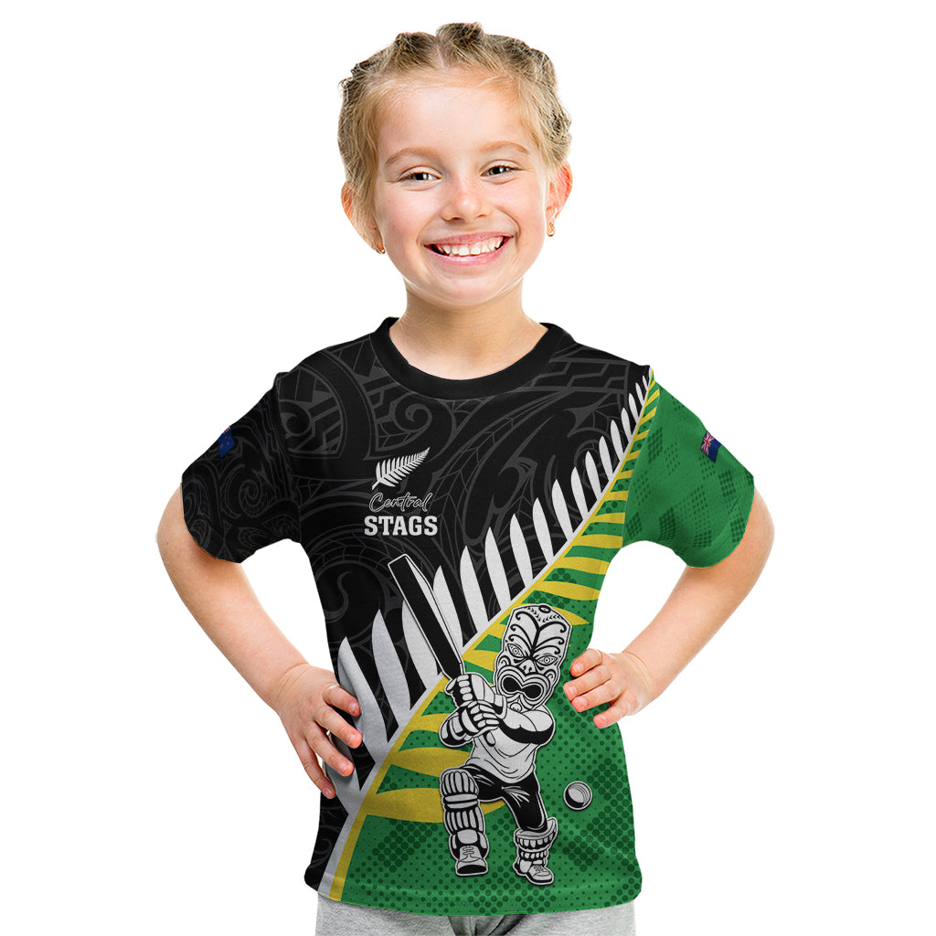 Custom New Zealand Central Districts Cricket Kid T Shirt With Maori Pattern