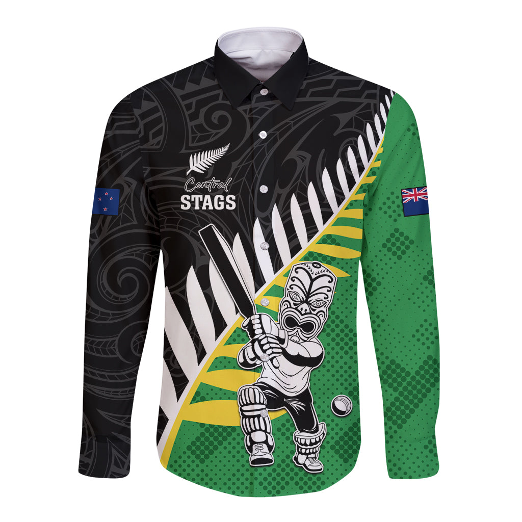 Custom New Zealand Central Districts Cricket Long Sleeve Button Shirt With Maori Pattern