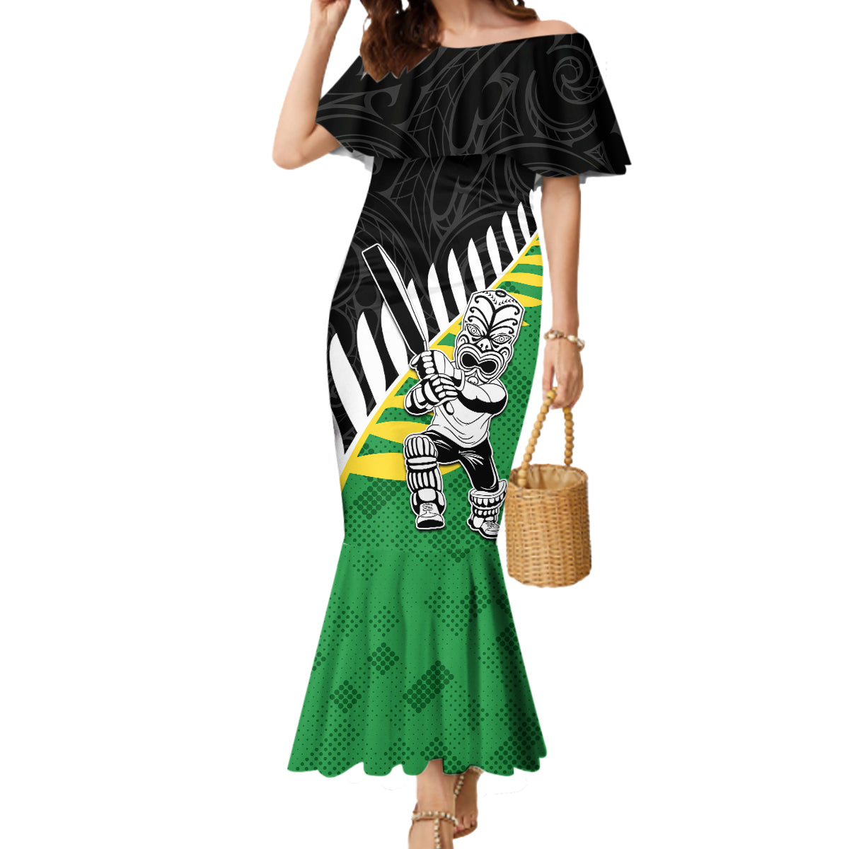 Custom New Zealand Central Districts Cricket Mermaid Dress With Maori Pattern