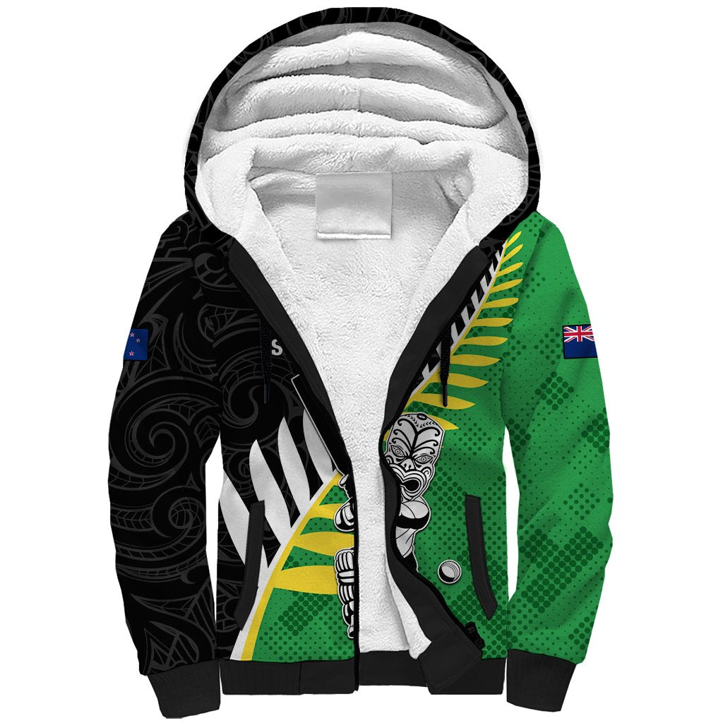 Custom New Zealand Central Districts Cricket Sherpa Hoodie With Maori Pattern LT05 Unisex Green - Polynesian Pride
