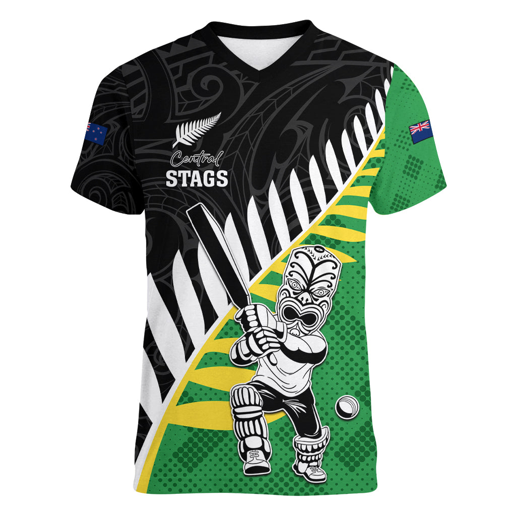 Custom New Zealand Central Districts Cricket Women V Neck T Shirt With Maori Pattern