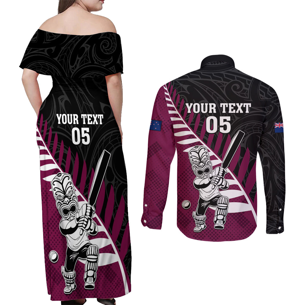 Custom New Zealand Northern Districts Cricket Couples Matching Off Shoulder Maxi Dress and Long Sleeve Button Shirt With Maori Pattern LT05 - Polynesian Pride