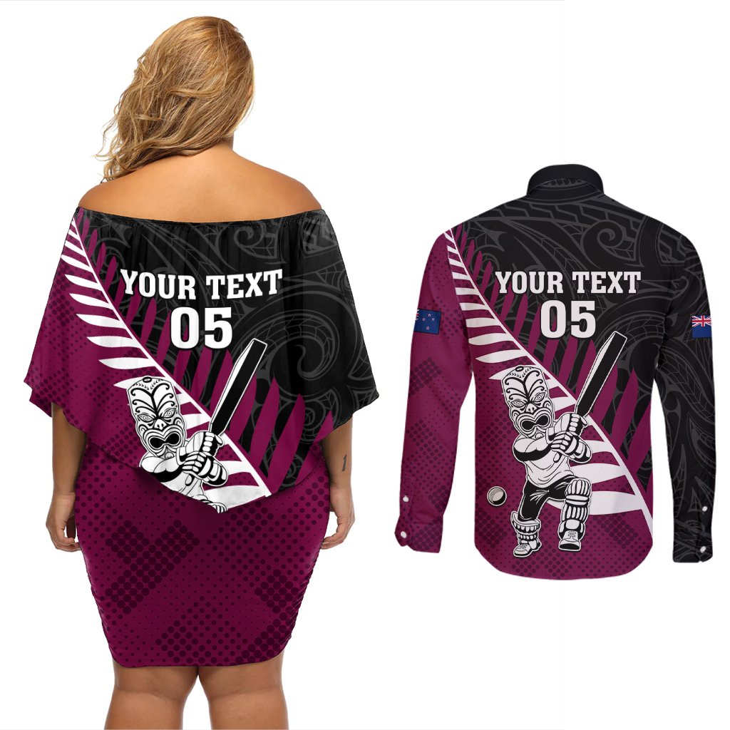 Custom New Zealand Northern Districts Cricket Couples Matching Off Shoulder Short Dress and Long Sleeve Button Shirt With Maori Pattern LT05 - Polynesian Pride