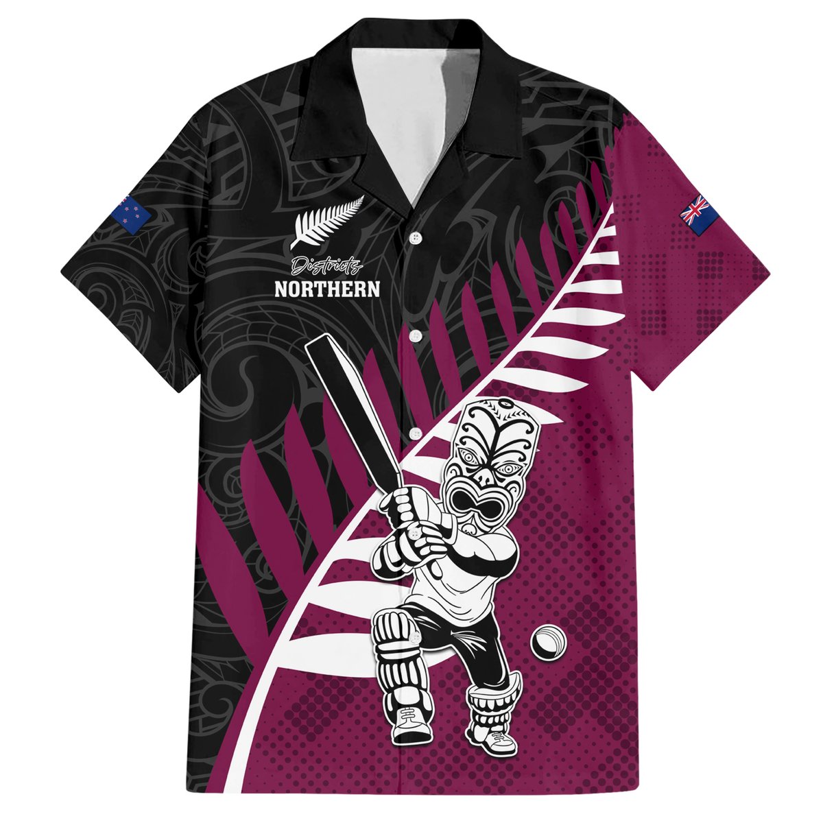 Custom New Zealand Northern Districts Cricket Hawaiian Shirt With Maori Pattern LT05 Maroon - Polynesian Pride
