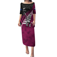 Custom New Zealand Northern Districts Cricket Puletasi With Maori Pattern LT05 Long Dress Maroon - Polynesian Pride