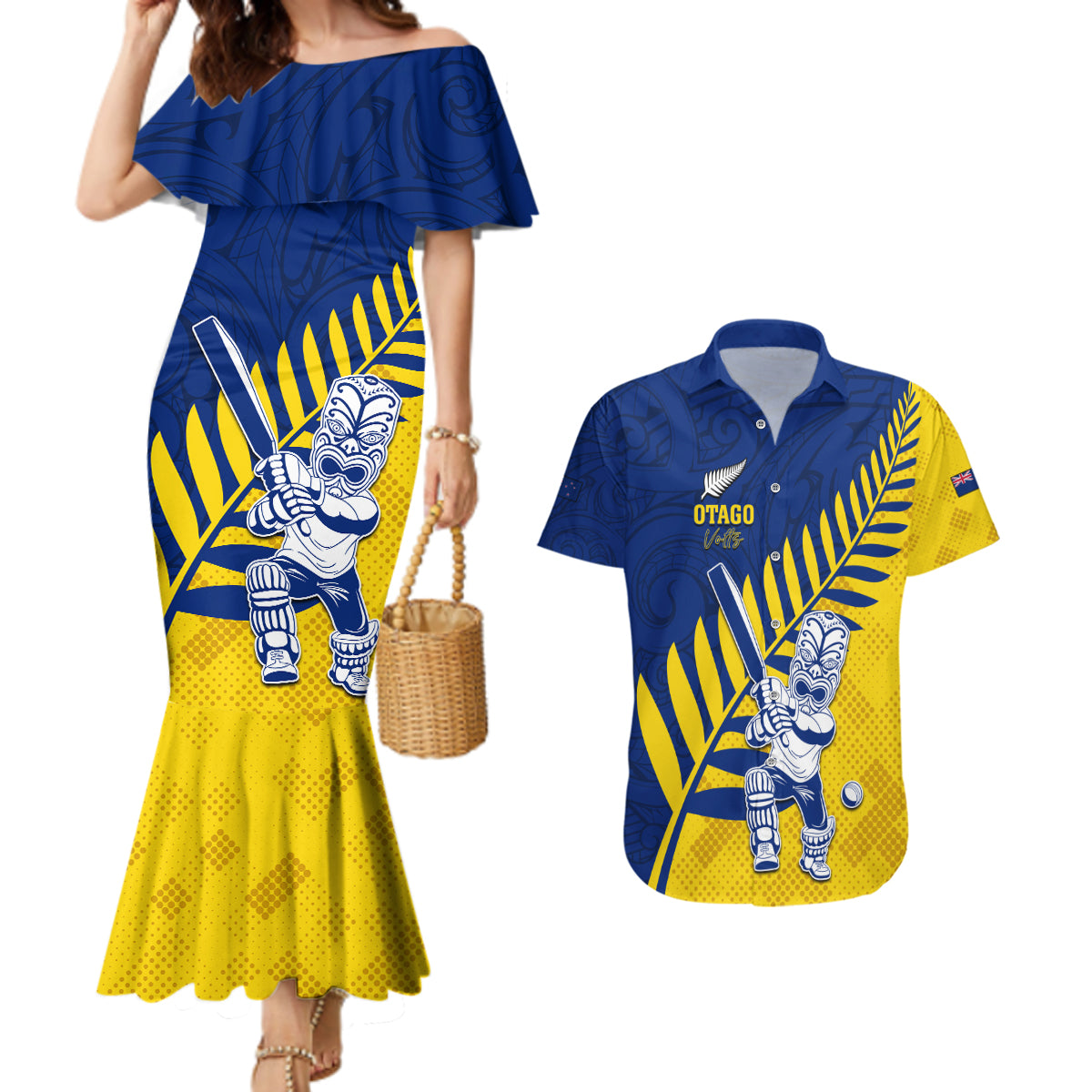 Custom New Zealand Otago Cricket Couples Matching Mermaid Dress and Hawaiian Shirt With Maori Pattern