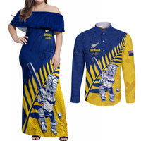 Custom New Zealand Otago Cricket Couples Matching Off Shoulder Maxi Dress and Long Sleeve Button Shirt With Maori Pattern LT05 Yellow - Polynesian Pride