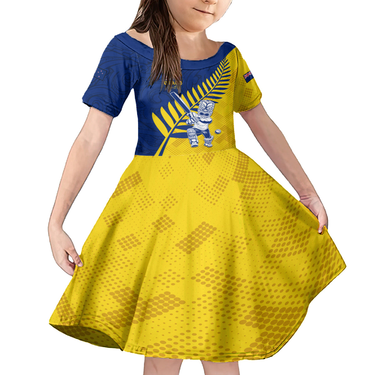 Custom New Zealand Otago Cricket Family Matching Long Sleeve Bodycon Dress and Hawaiian Shirt With Maori Pattern LT05 Daughter's Dress Yellow - Polynesian Pride