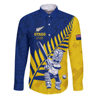 Custom New Zealand Otago Cricket Family Matching Mermaid Dress and Hawaiian Shirt With Maori Pattern LT05 Dad's Shirt - Long Sleeve Yellow - Polynesian Pride