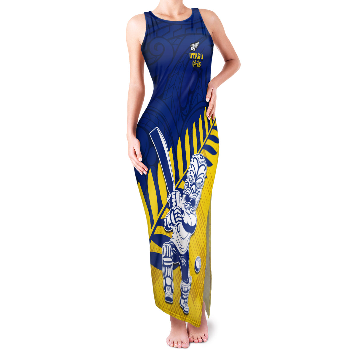 Custom New Zealand Otago Cricket Family Matching Tank Maxi Dress and Hawaiian Shirt With Maori Pattern