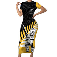 Custom New Zealand Wellington Cricket Family Matching Short Sleeve Bodycon Dress and Hawaiian Shirt With Maori Pattern