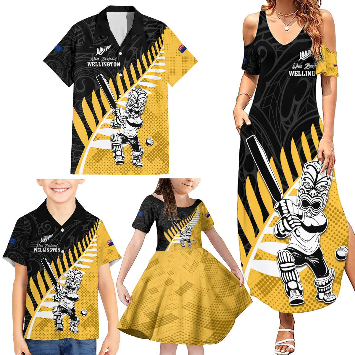 Custom New Zealand Wellington Cricket Family Matching Summer Maxi Dress and Hawaiian Shirt With Maori Pattern