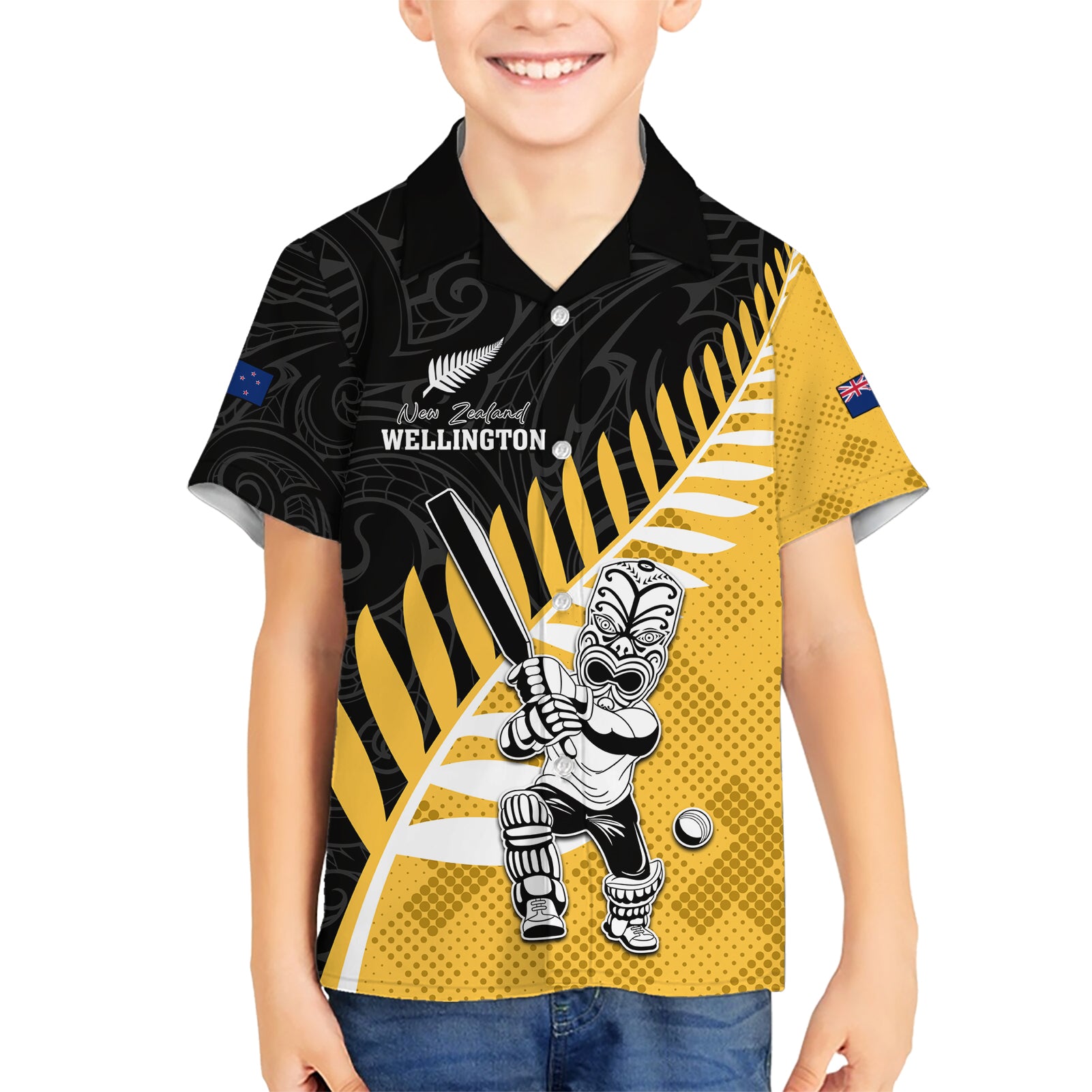 Custom New Zealand Wellington Cricket Kid Hawaiian Shirt With Maori Pattern